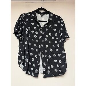 Talbots Petite Black Floral Short Sleeve Button Up Shirt Top MP